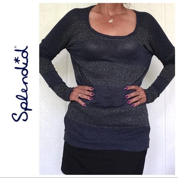 SPLENDID LONG SLEEVE LAYERING STRIPED BURNOUT TOP SMALL - Picture 2 of 8